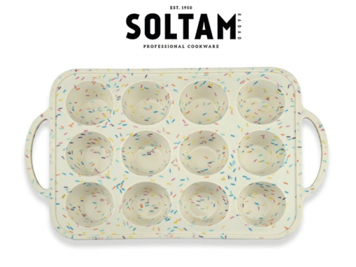 תבנית מאפינס 12 שקעים סולתם 31 ס''מ סיליקון עם חישוק  Soltam