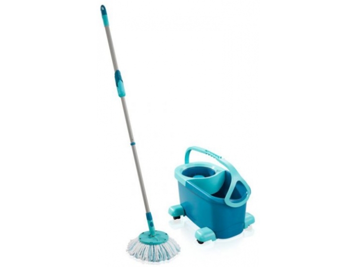 ערכת ניקוי Clean Twist Disc Mop Ergo Mobile and Bucket מבית Leifheit כולל גלגלים דגם 52102