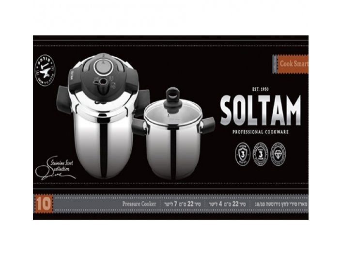 סט סירי לחץ 4 חלקים 22 ס"מ ו-7 ליטר + מכסה זכוכית CookSmart סולתם SOLTAM 