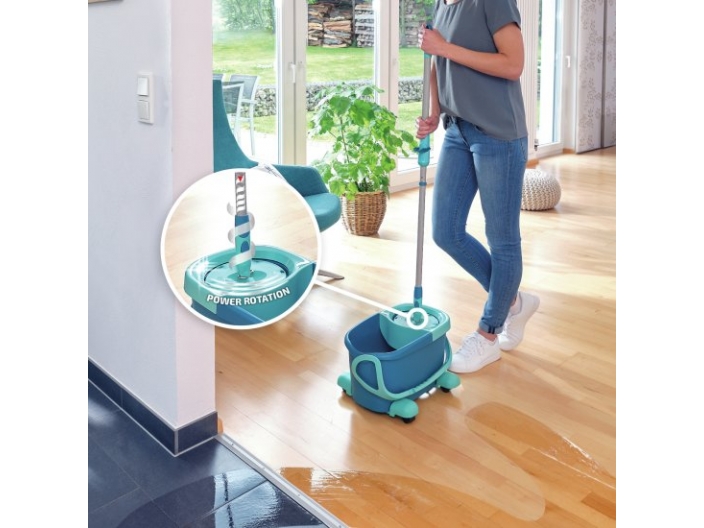 ערכת ניקוי Clean Twist Disc Mop Ergo Mobile and Bucket מבית Leifheit כולל גלגלים דגם 52102