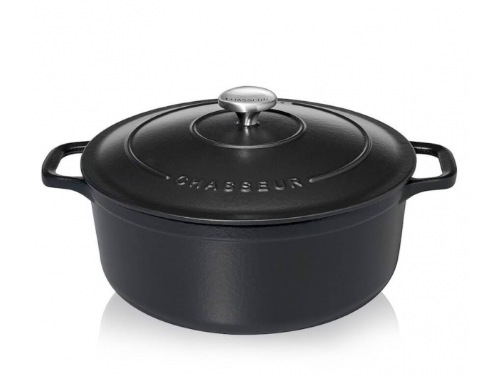 סיר בישול יציקת ברזל בנפח 3.2 ליטר קוטר 22 ס"מ תוצרת צרפת צבע שחור Chasseur