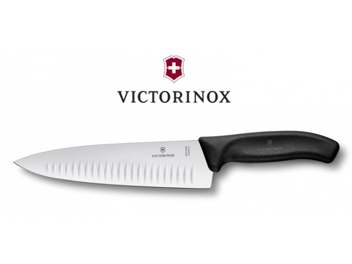 סכין שף רחבה 20 ס"מ+חריצים - שחור VICTORINOX