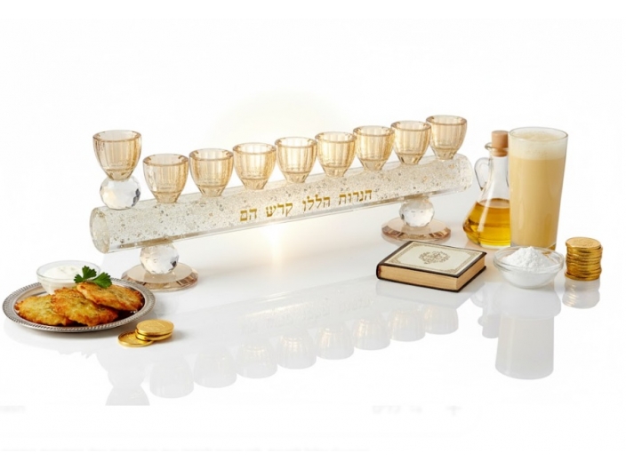 חנוכיה קריסטל גולד 12x33 ס"מ