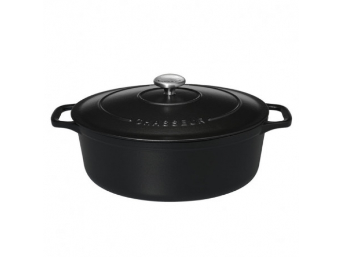 סיר אובלי יציקת ברזל Chasseur בנפח 6 ליטר קוטר 31 ס"מ צבע שחור