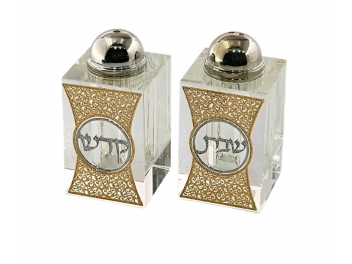 סט מלח פלפל קריסטל כיתוב שבת קדש