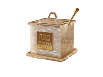 כלי לדבש אקריל כיתוב שנה טובה 9.9x9.9x8 ס