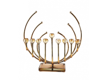 חנוכיה מוזהבת קשת עם קנים מקריסטל 38x42 ס