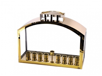 בית חנוכיה נירוסטה מוזהבת 37x32 ס