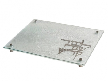 מגש חלה לשבת זכוכית שיש לבן 28x38 ס