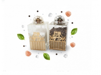 סט מלח פלפל קריסטל מוזהב כיתוב שבת קודש