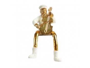 חסיד לבן זהב יושב מנגן בצ'ילו מעיל מנצנץ