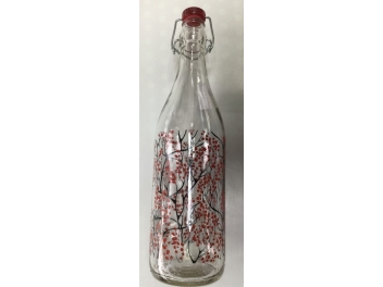 בקבוק זכוכית הרמטי 1 ליטר איטלקי דגם פריחת דובדבן