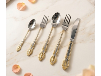 סט סכום נירוסטה 30 חלקים עם פס זהב דגם רקפת נירוסטה 18/10