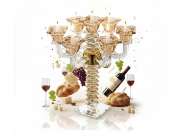 פמוט שבת קריסטל מוזהב בעל 7 קנים 32 ס